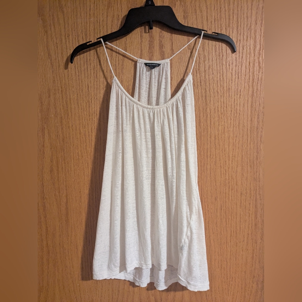 Club Monaco Small 100% Linen Women's White Spaghetti Strap Top Blouse Shirt